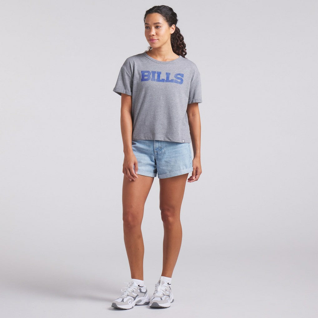 Buffalo Bills Women's Swing Pass Tri-Blend Boxy T-Shirt Heather Gray