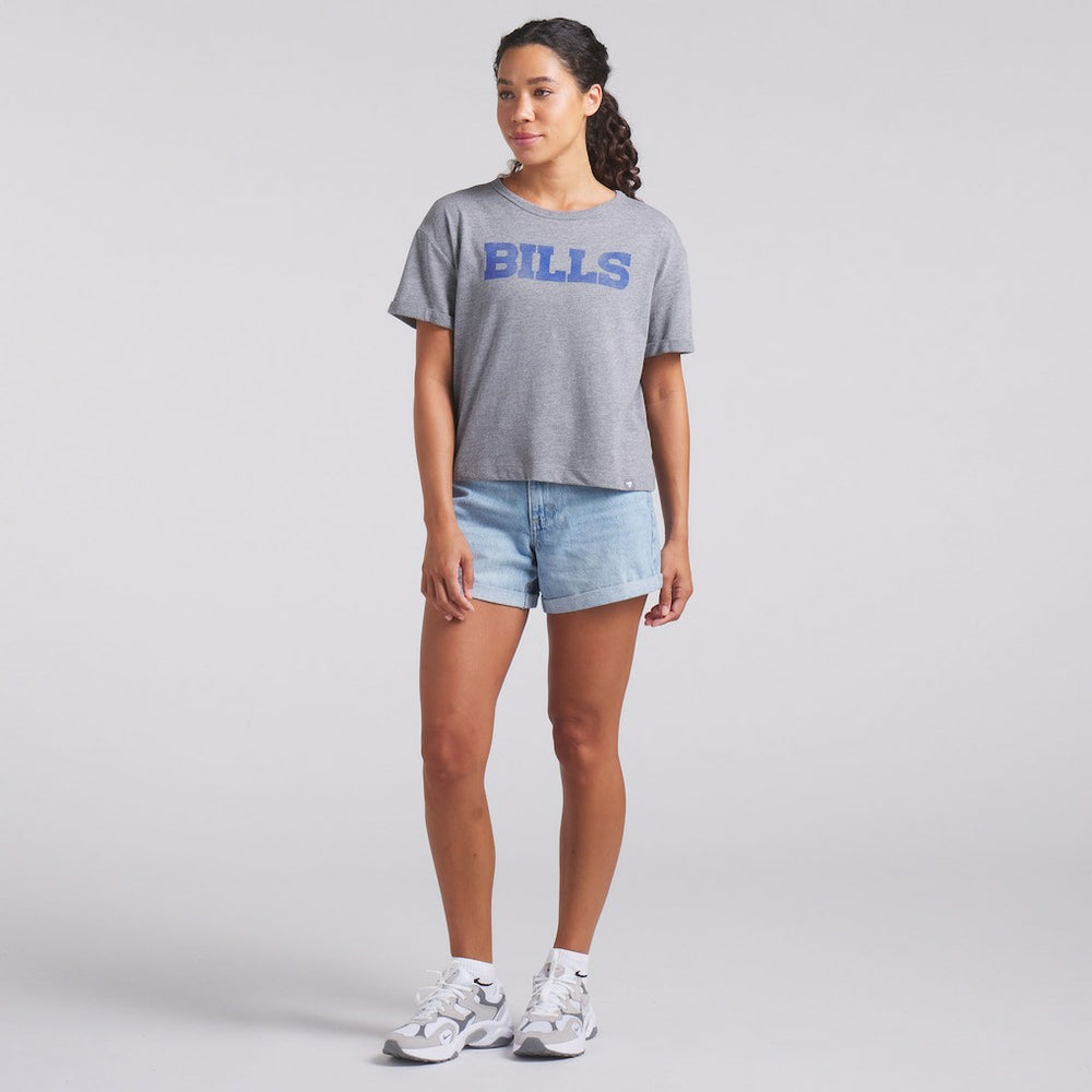 Buffalo Bills Women's Swing Pass Tri-Blend Boxy T-Shirt Heather Gray