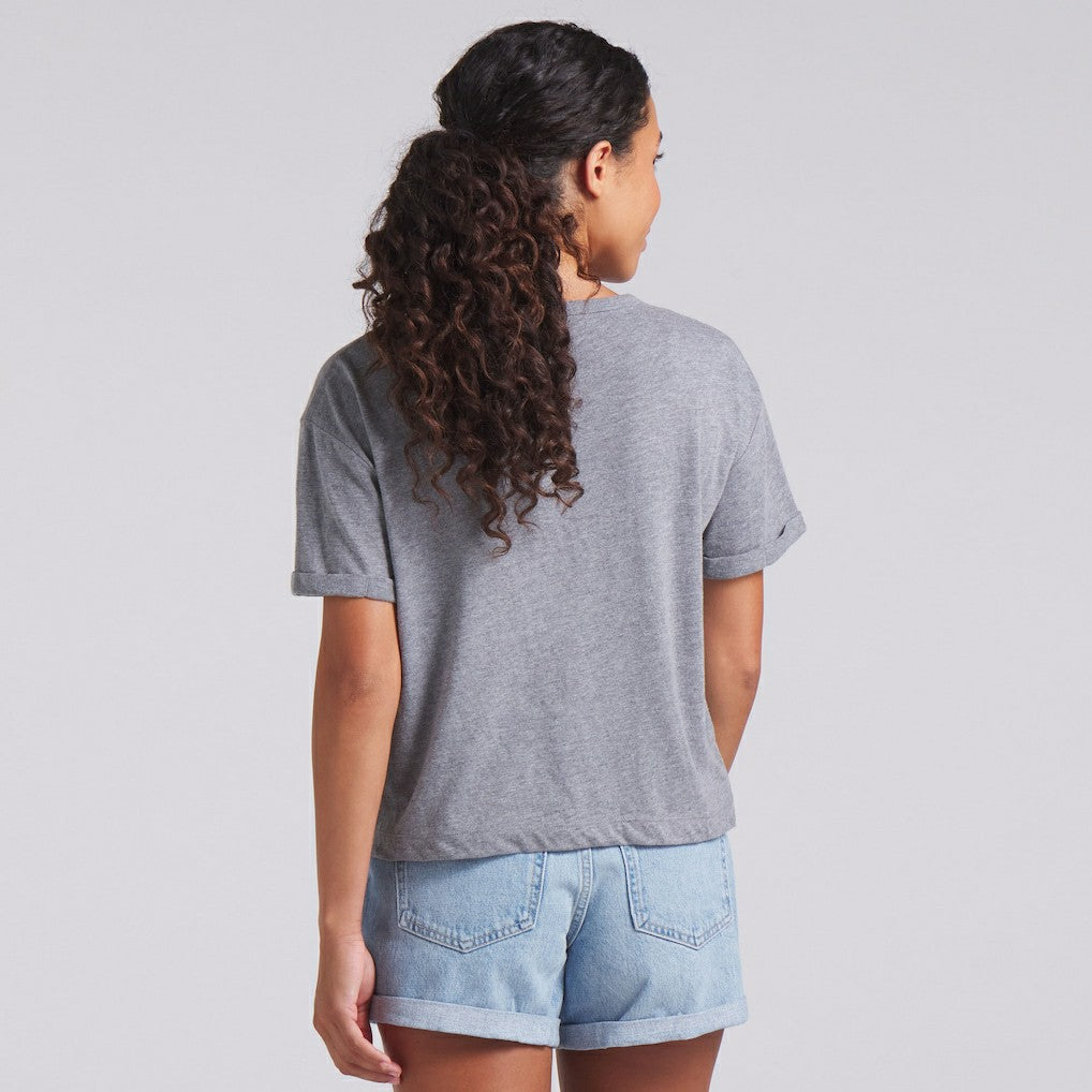 Buffalo Bills Women's Swing Pass Tri-Blend Boxy T-Shirt Heather Gray