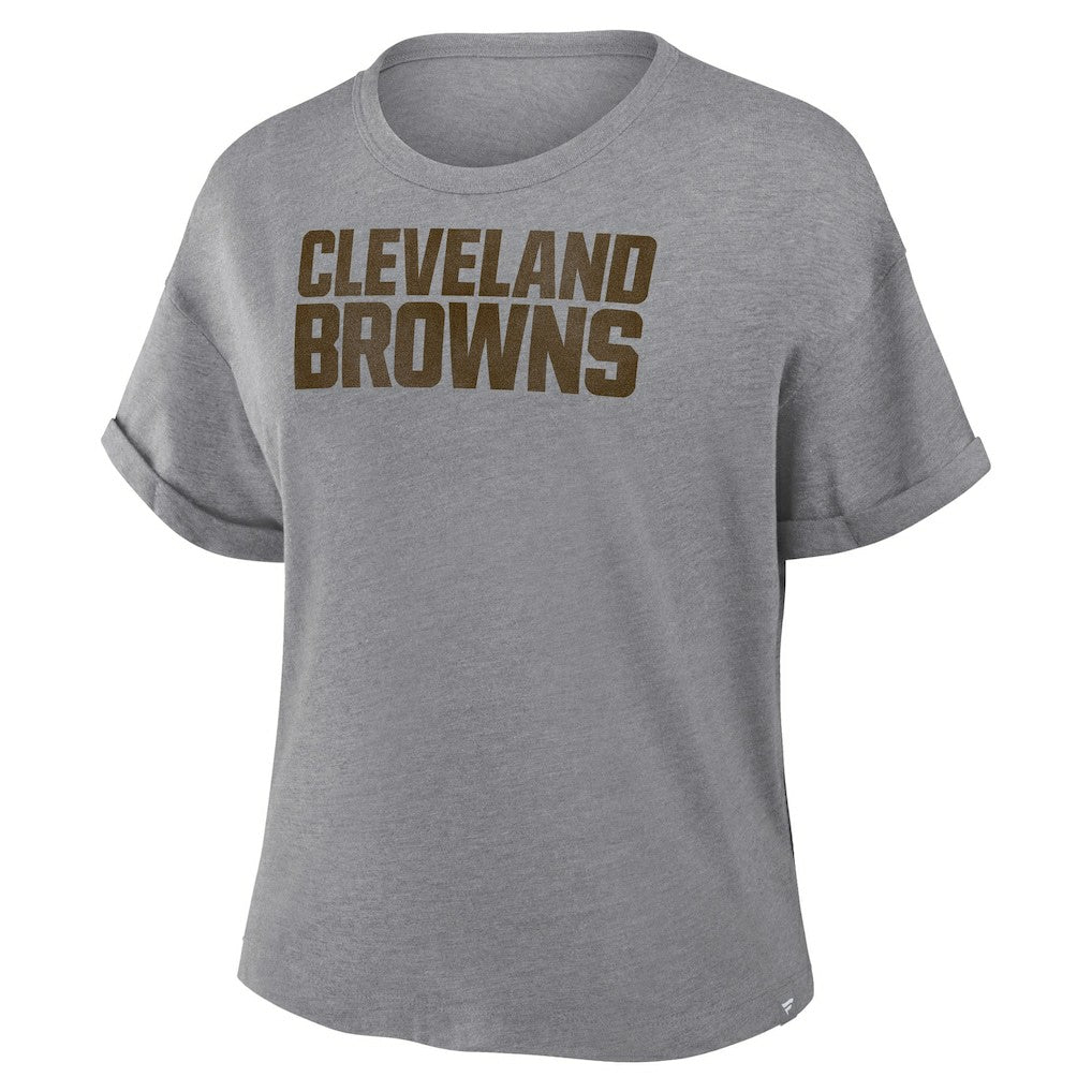 Cleveland Browns Women's Swing Pass Tri-Blend Boxy T-Shirt Heather Gray