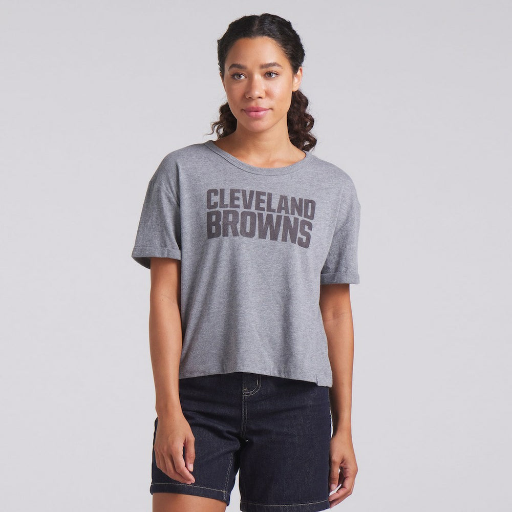 Cleveland Browns Women's Swing Pass Tri-Blend Boxy T-Shirt Heather Gray