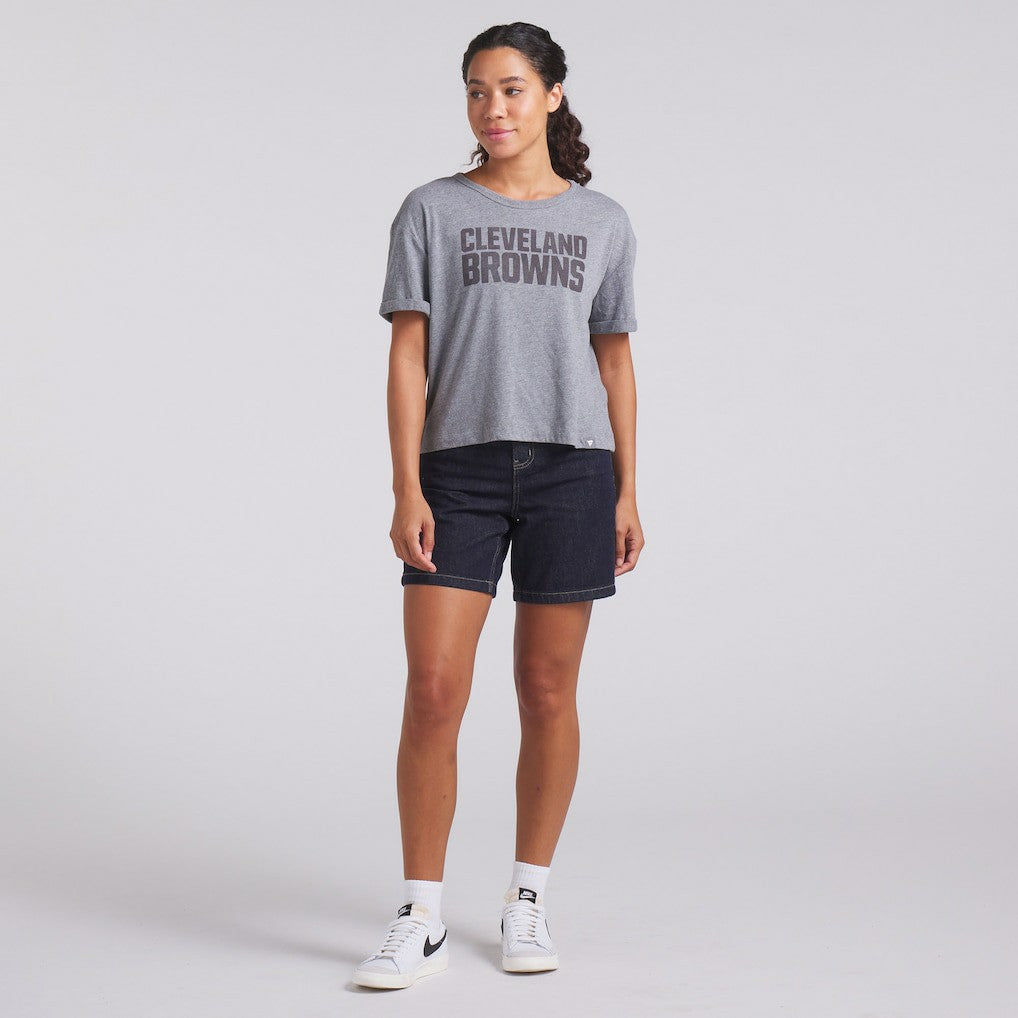 Cleveland Browns Women's Swing Pass Tri-Blend Boxy T-Shirt Heather Gray