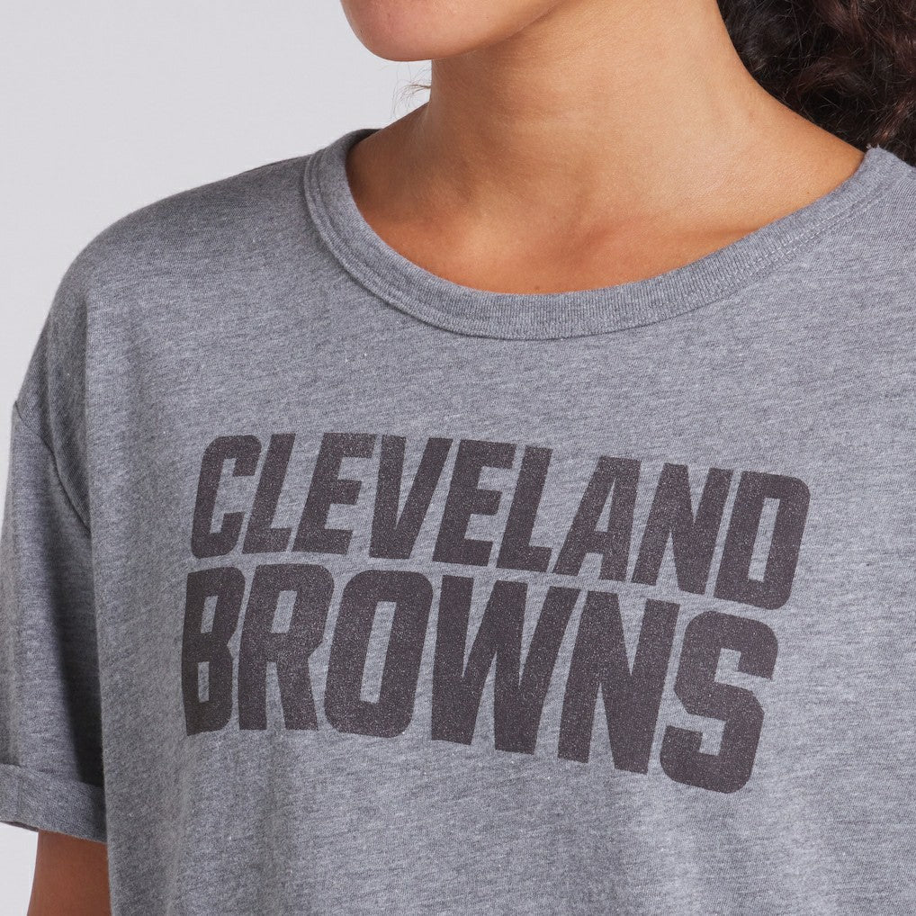 Cleveland Browns Women's Swing Pass Tri-Blend Boxy T-Shirt Heather Gray