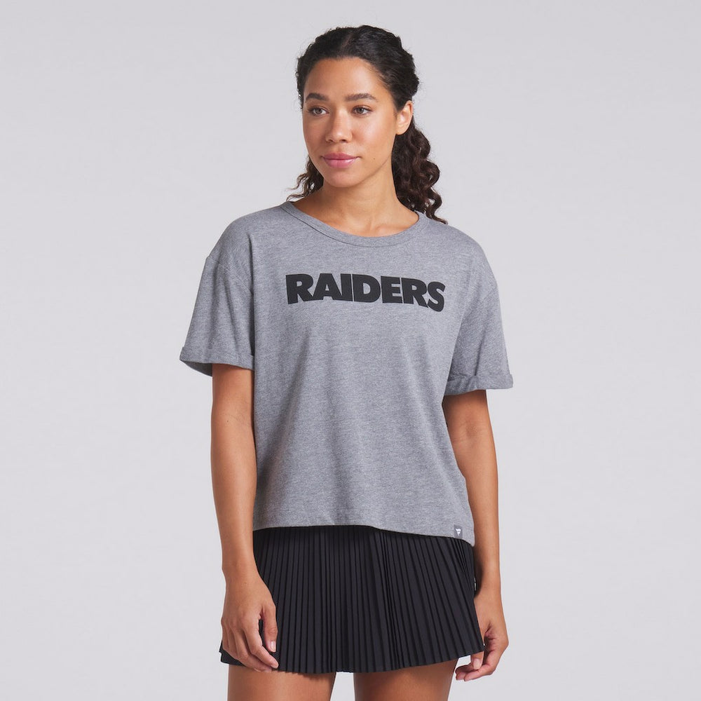 Las Vegas Raiders Women's Swing Pass Tri-Blend Boxy T-Shirt Heather Gray