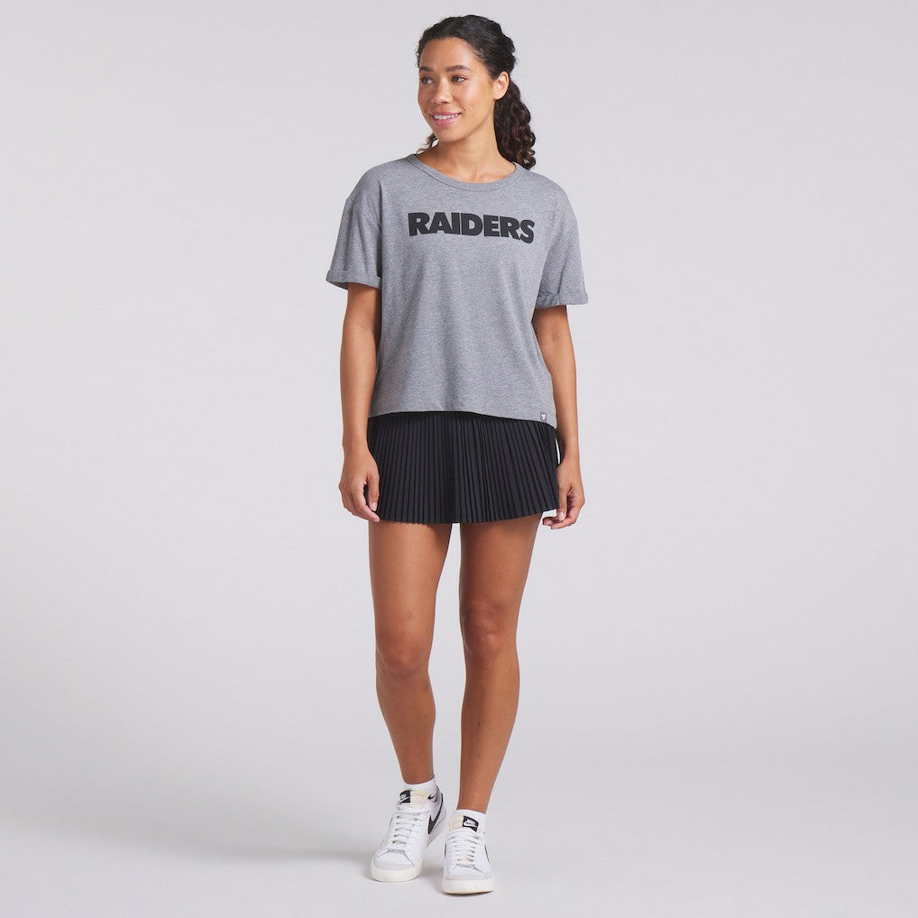 Las Vegas Raiders Women's Swing Pass Tri-Blend Boxy T-Shirt Heather Gray