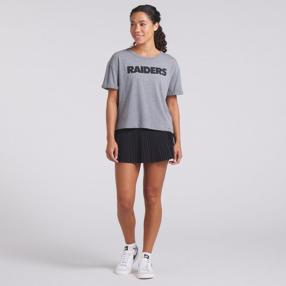 Las Vegas Raiders Women's Swing Pass Tri-Blend Boxy T-Shirt Heather Gray