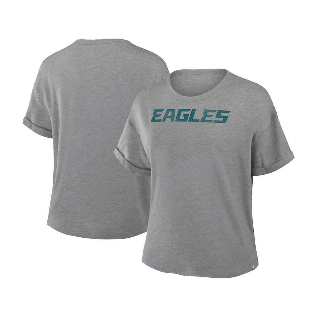 Philadelphia Eagles Women's Swing Pass Tri-Blend Boxy T-Shirt Heather Gray