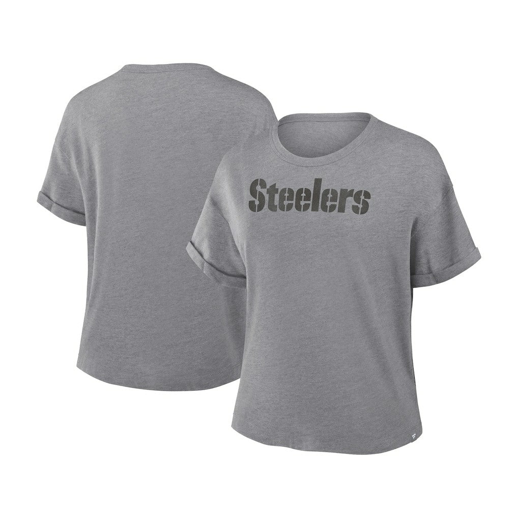 Pittsburgh Steelers Women's Swing Pass Tri-Blend Boxy T-Shirt Heather Gray