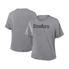 Pittsburgh Steelers Women's Swing Pass Tri-Blend Boxy T-Shirt Heather Gray