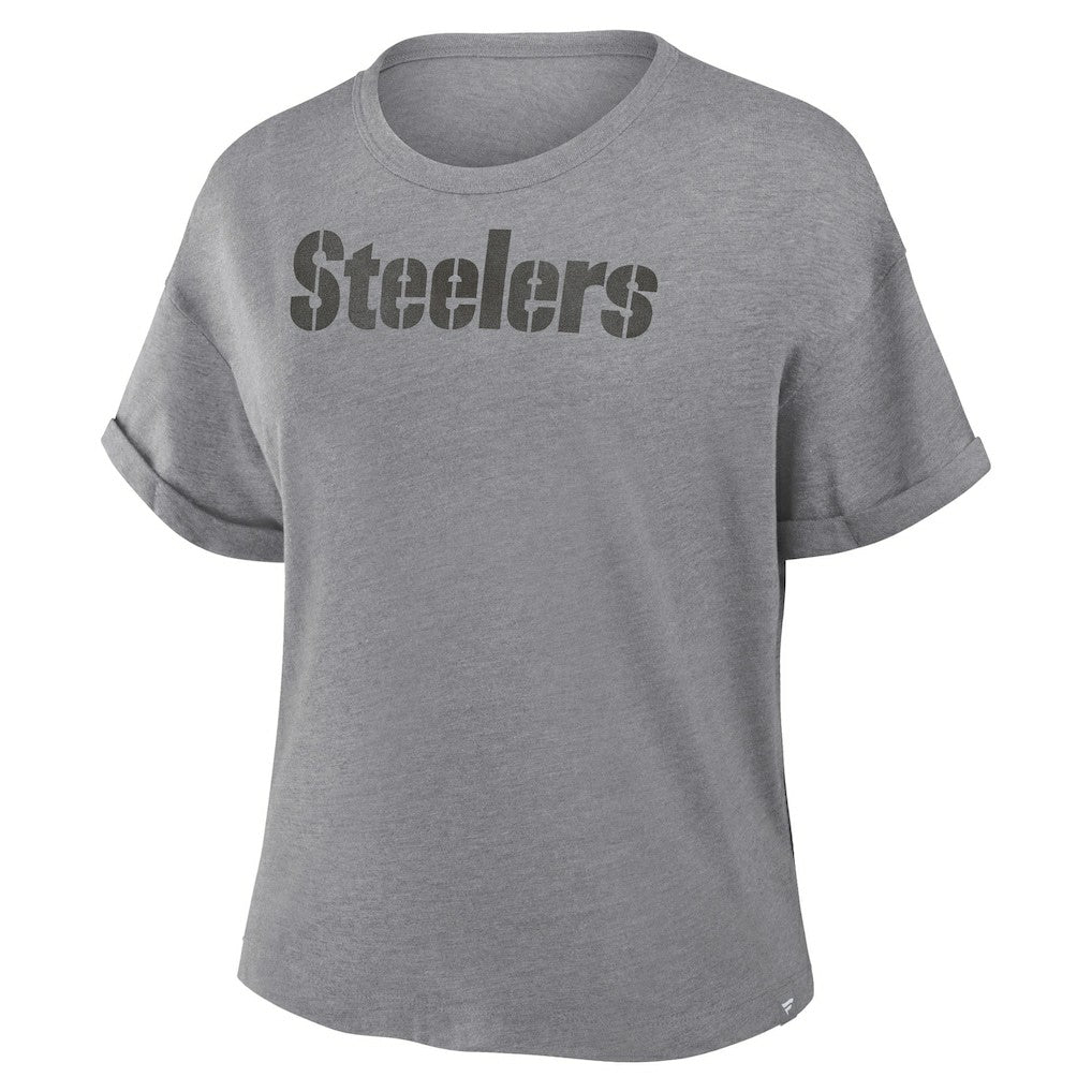 Pittsburgh Steelers Women's Swing Pass Tri-Blend Boxy T-Shirt Heather Gray