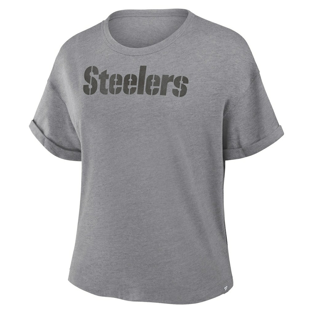 Pittsburgh Steelers Women's Swing Pass Tri-Blend Boxy T-Shirt Heather Gray