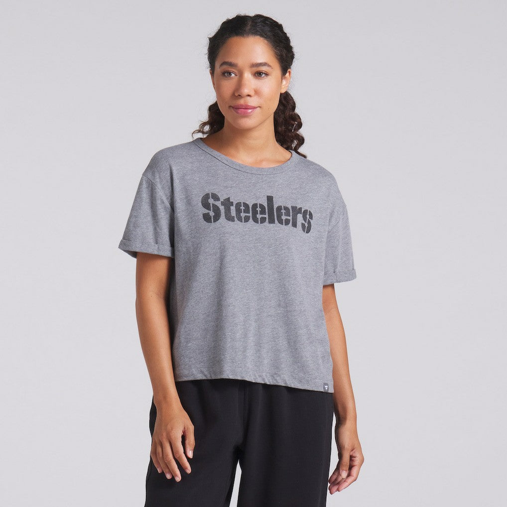 Pittsburgh Steelers Women's Swing Pass Tri-Blend Boxy T-Shirt Heather Gray
