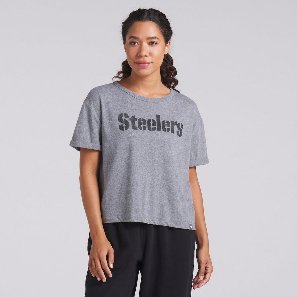 Pittsburgh Steelers Women's Swing Pass Tri-Blend Boxy T-Shirt Heather Gray