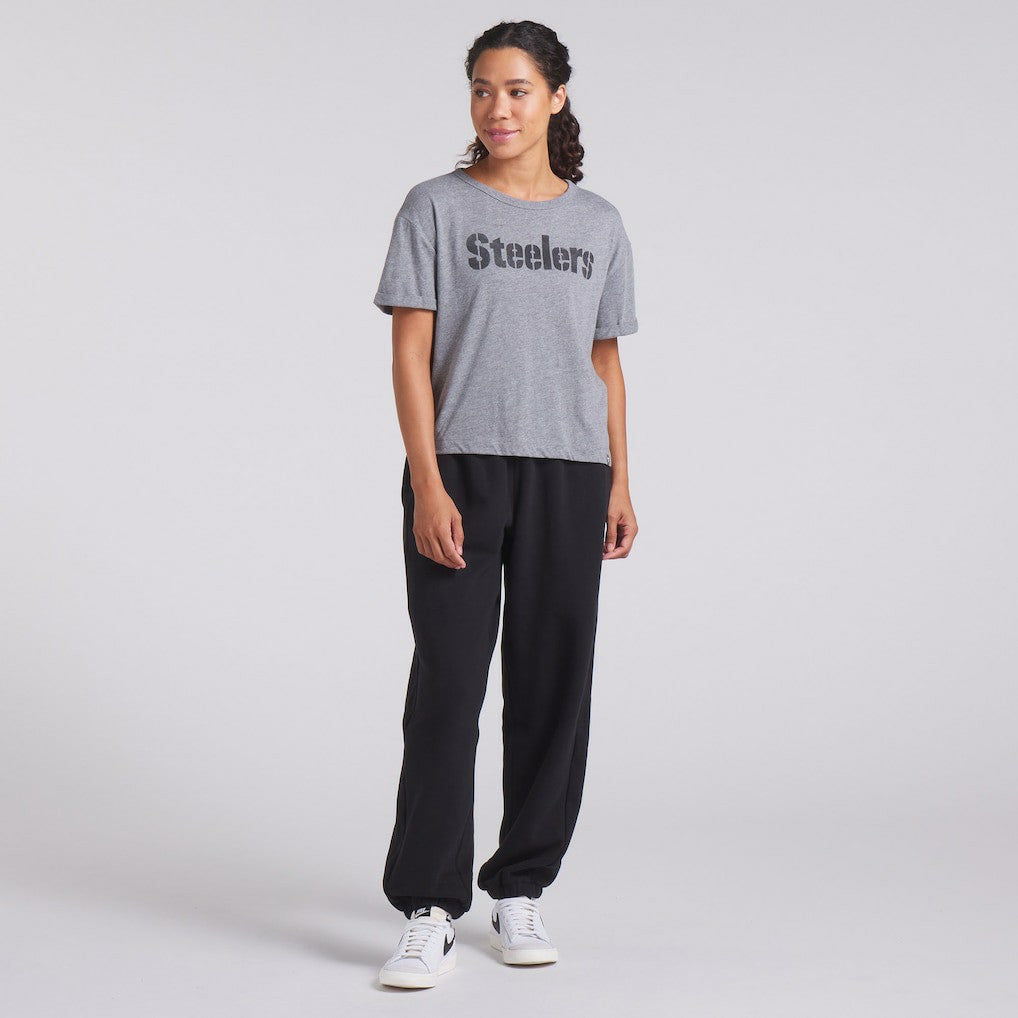 Pittsburgh Steelers Women's Swing Pass Tri-Blend Boxy T-Shirt Heather Gray