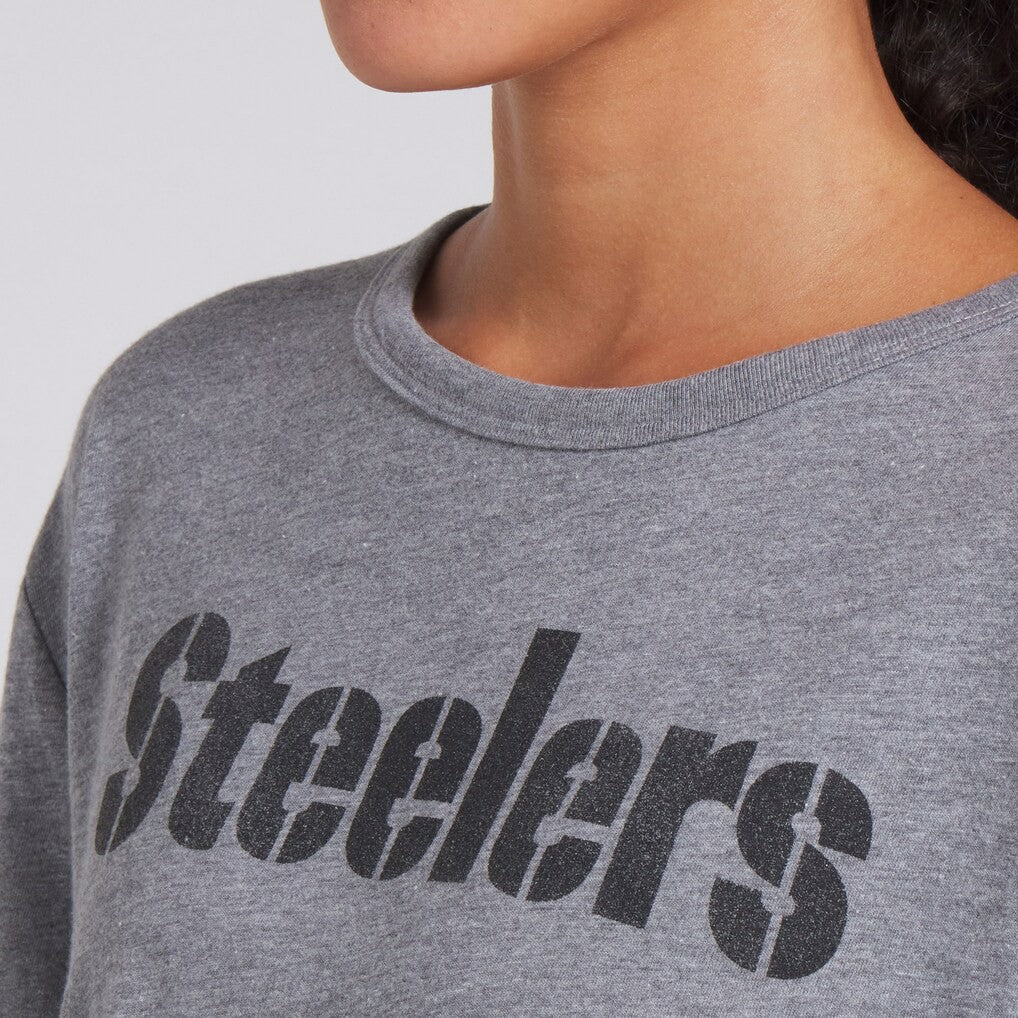 Pittsburgh Steelers Women's Swing Pass Tri-Blend Boxy T-Shirt Heather Gray