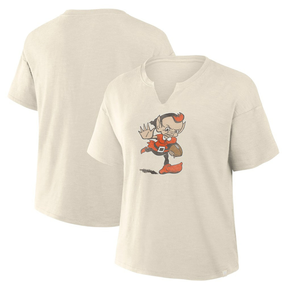 Cleveland Browns Women's Trick Play Slub Boxy T-Shirt Cream