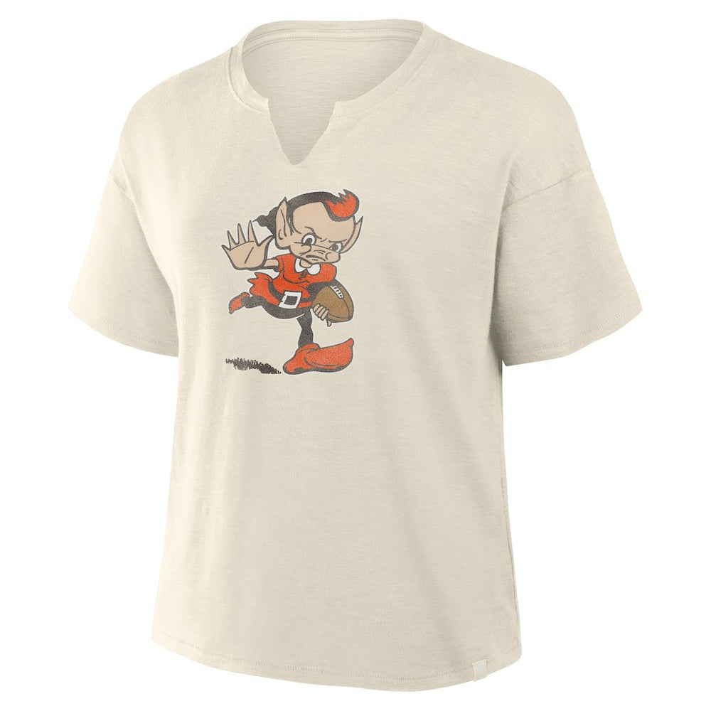 Cleveland Browns Women's Trick Play Slub Boxy T-Shirt Cream