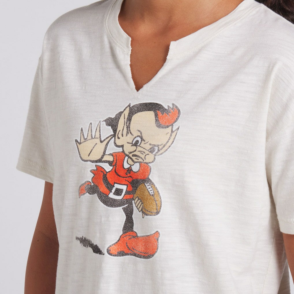 Cleveland Browns Women's Trick Play Slub Boxy T-Shirt Cream