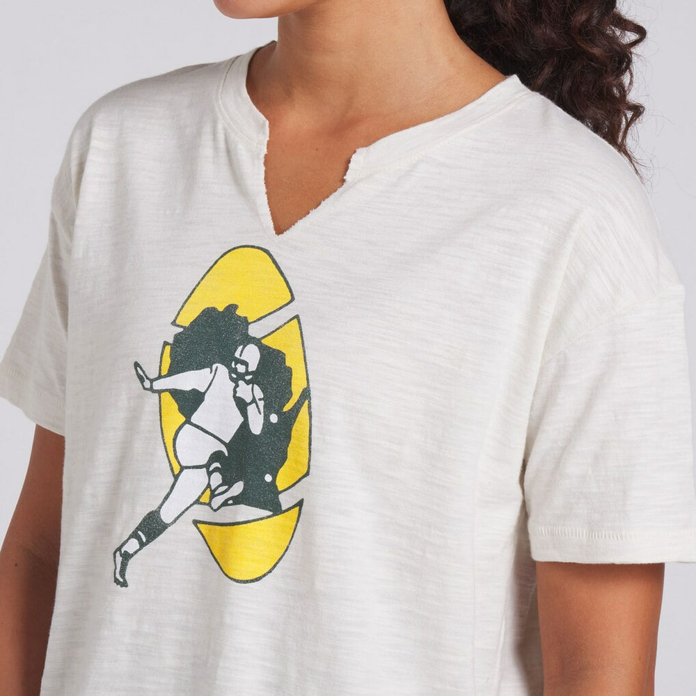 Green Bay Packers Women's Trick Play Slub Boxy T-Shirt Cream