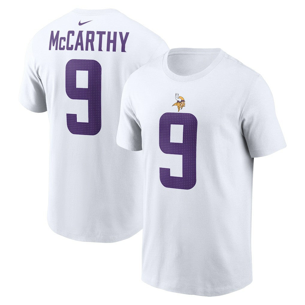 J.J. McCarthy Minnesota Vikings Player Name & Number T-Shirt White