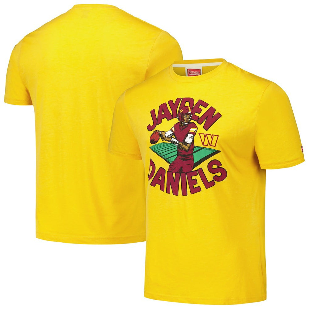Jayden Daniels Washington Commanders Homage Unisex Caricature Player Tri-Blend T-Shirt Gold