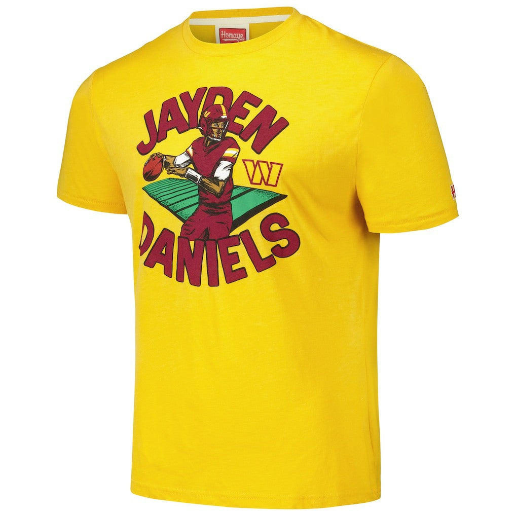 Jayden Daniels Washington Commanders Homage Unisex Caricature Player Tri-Blend T-Shirt Gold
