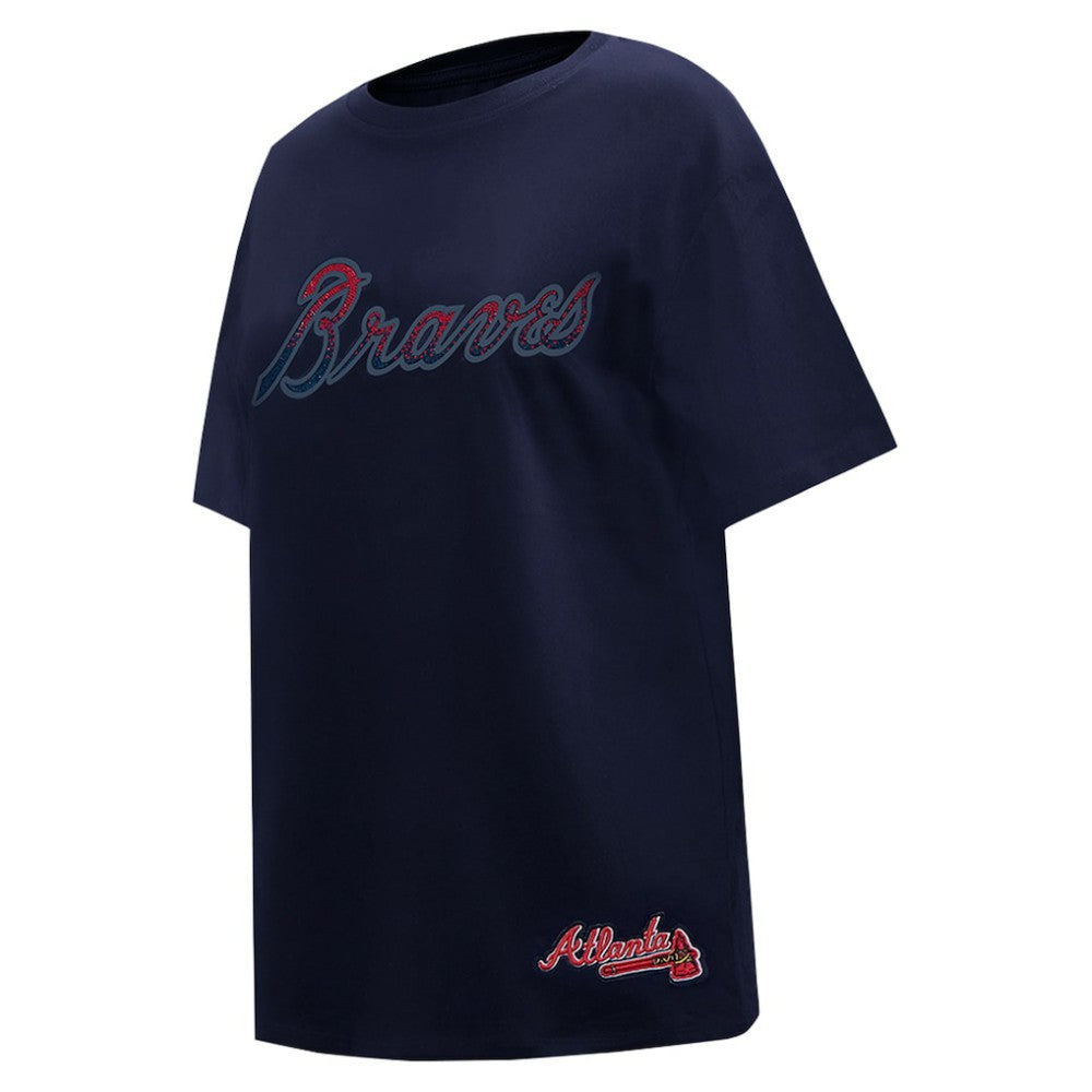 Atlanta Braves Pro Standard Women's Rhinestone Slim Fit T-Shirt - Navy T-shirts