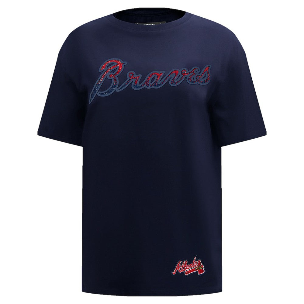 Atlanta Braves Pro Standard Women's Rhinestone Slim Fit T-Shirt - Navy T-shirts