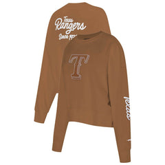 Texas Rangers Pro Standard Women's Paint The City Pullover Cropped Sweatshirt - Brown Pullover