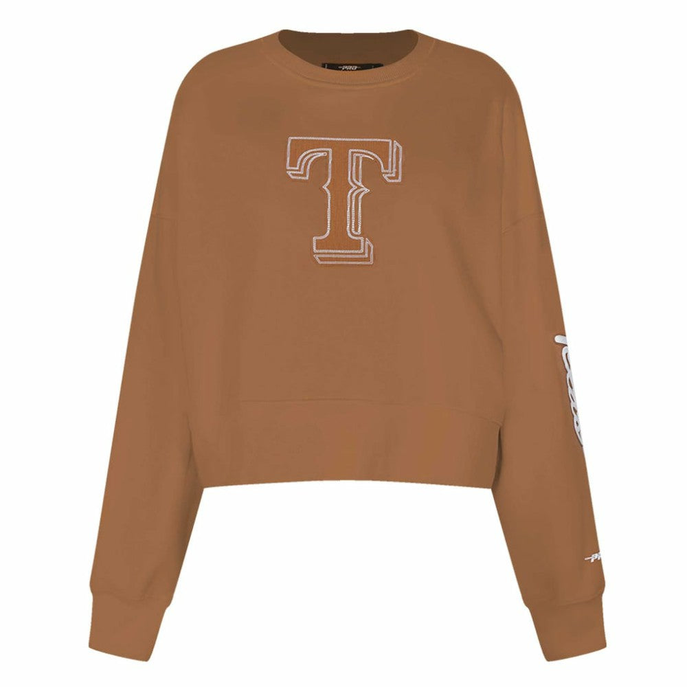 Texas Rangers Pro Standard Women's Paint The City Pullover Cropped Sweatshirt - Brown Pullover