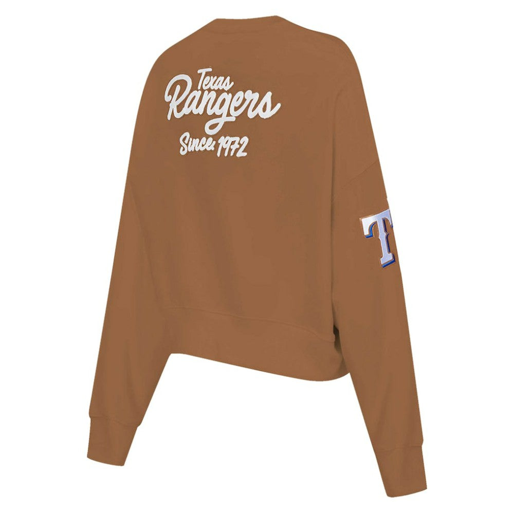 Texas Rangers Pro Standard Women's Paint The City Pullover Cropped Sweatshirt - Brown Pullover
