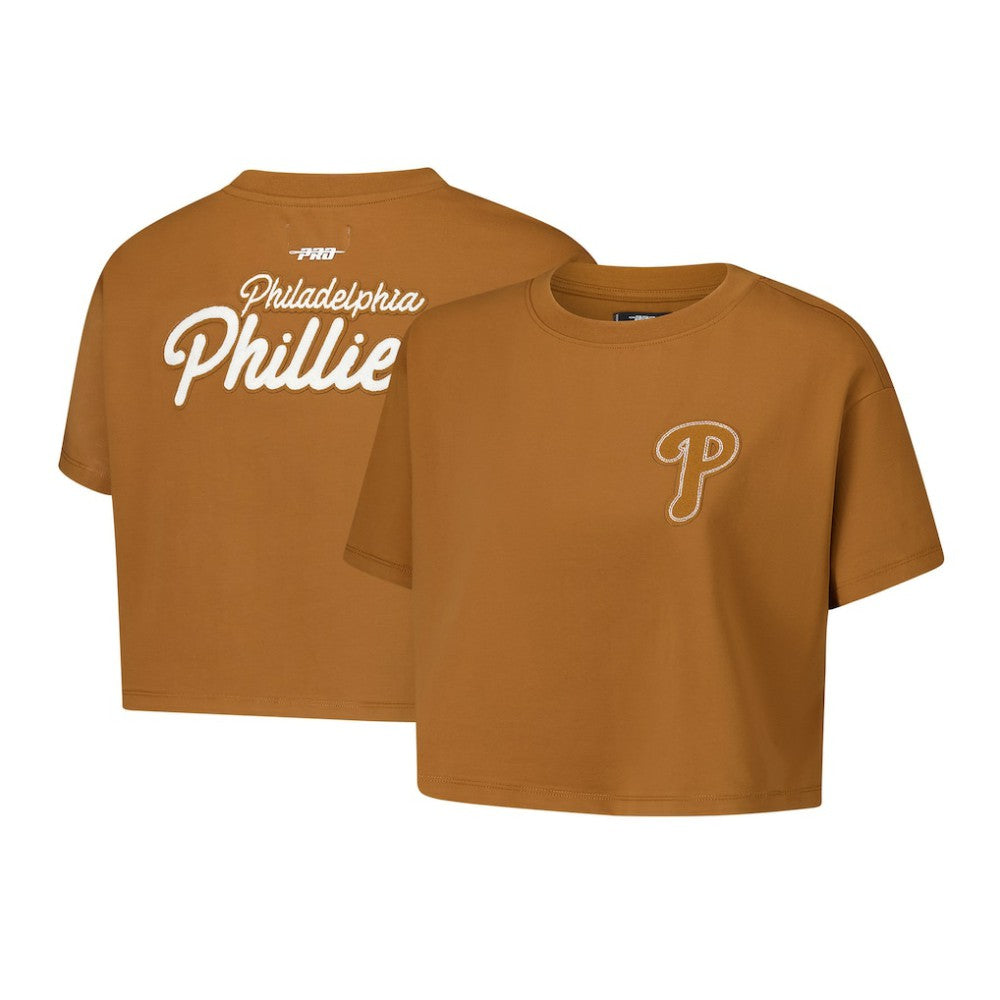 Philadelphia Phillies Pro Standard Women's Paint The City Cropped Boxy T-Shirt - Brown T-shirts