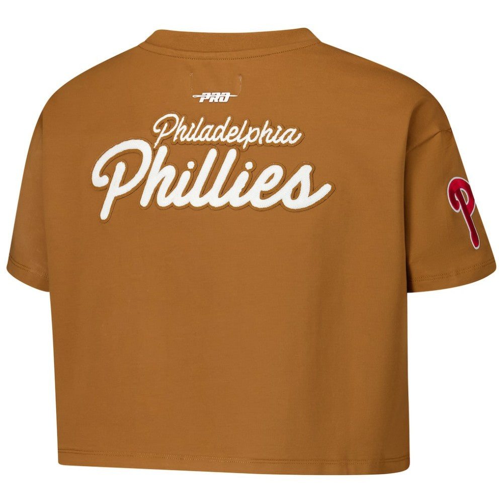 Philadelphia Phillies Pro Standard Women's Paint The City Cropped Boxy T-Shirt - Brown T-shirts