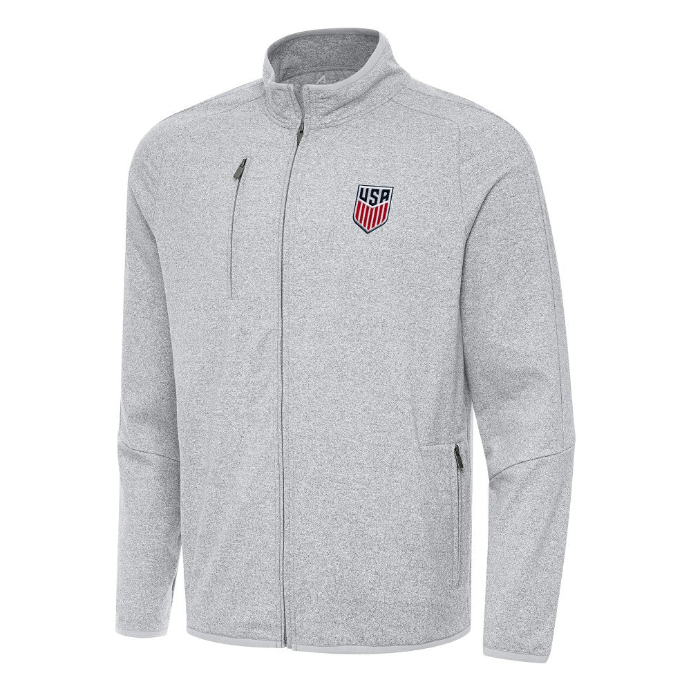 USMNT Antigua Hold-Up Tri-Blend Full-Zip Jacket Heather Gray