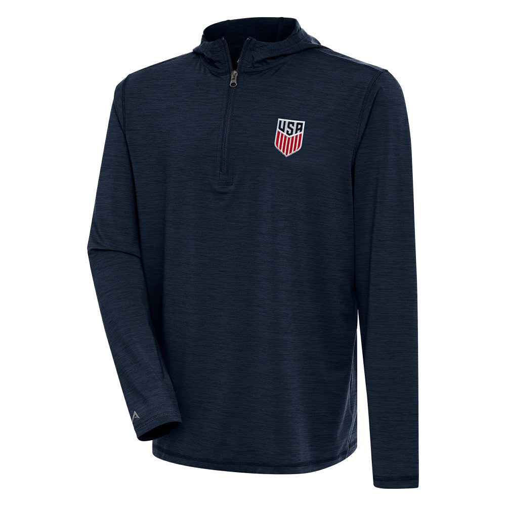 USMNT Antigua Tidy Quarter-Zip Hoodie Heather Navy