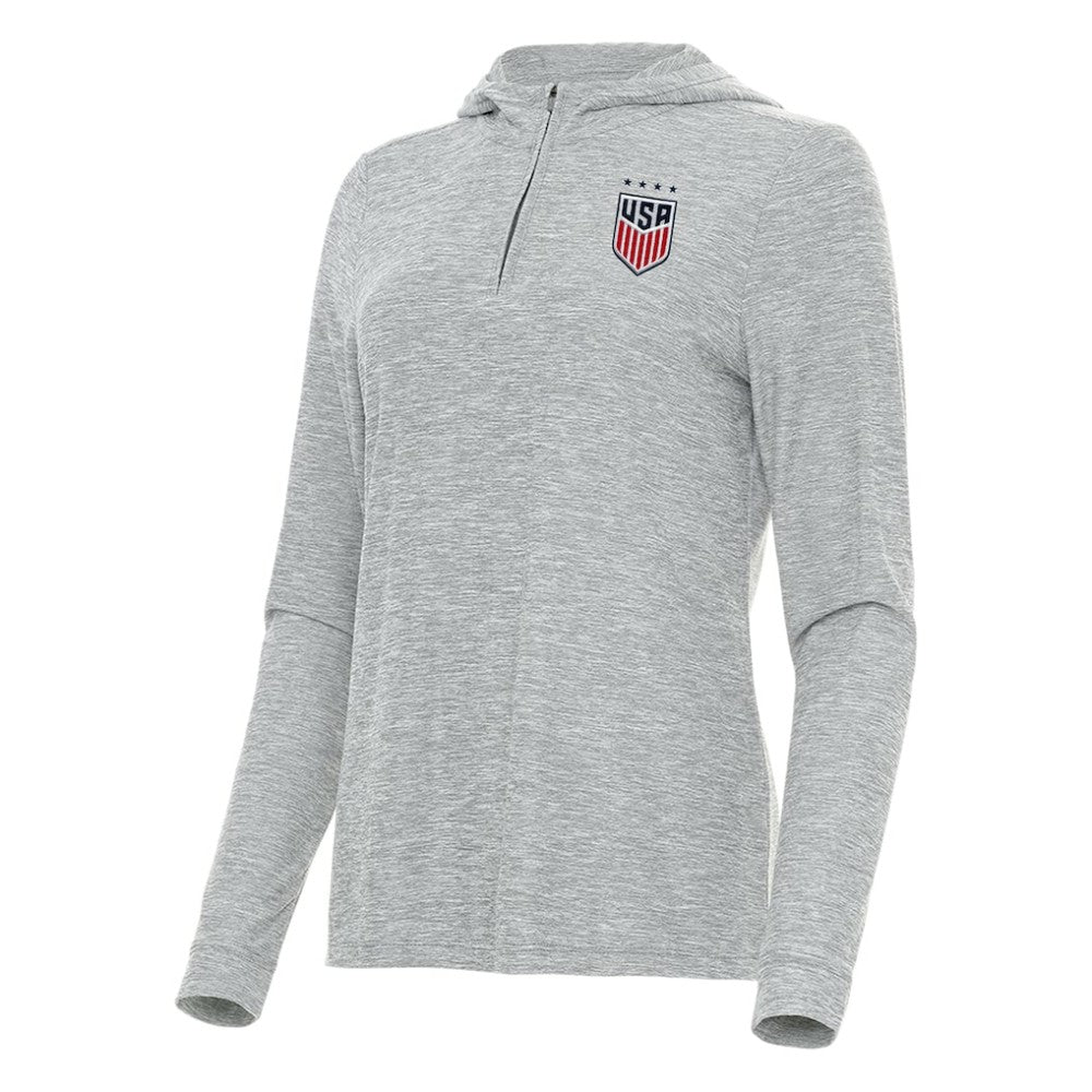 USWNT Antigua Women's Daybreak Quarter-Zip Hoodie Heather Gray shop