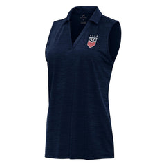 USWNT Antigua Layout Sleeveless V-Neck Polo Heather Navy