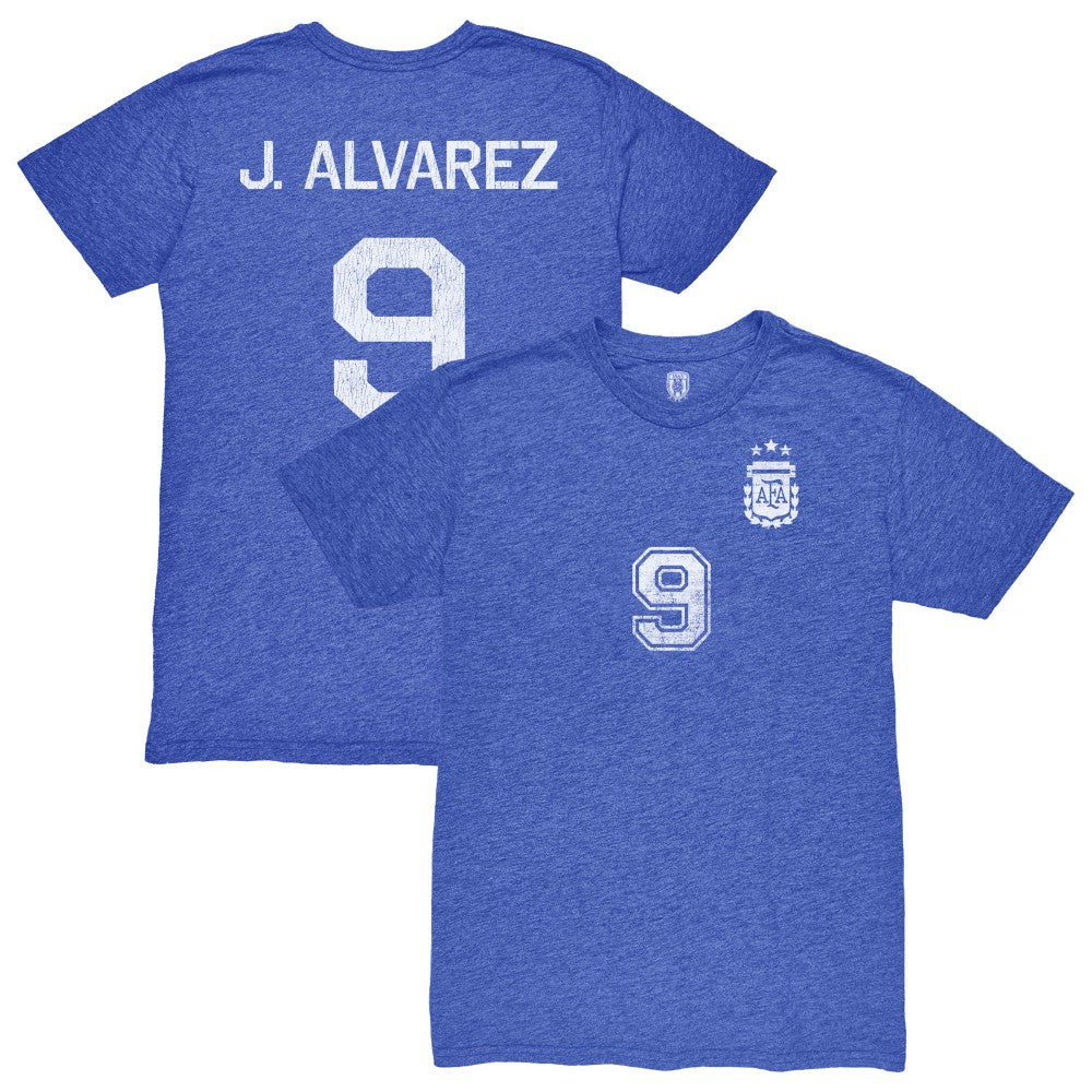 Julián Álvarez Argentina National Team 1863FC Retro Name & Number Tri-Blend T-Shirt Blue
