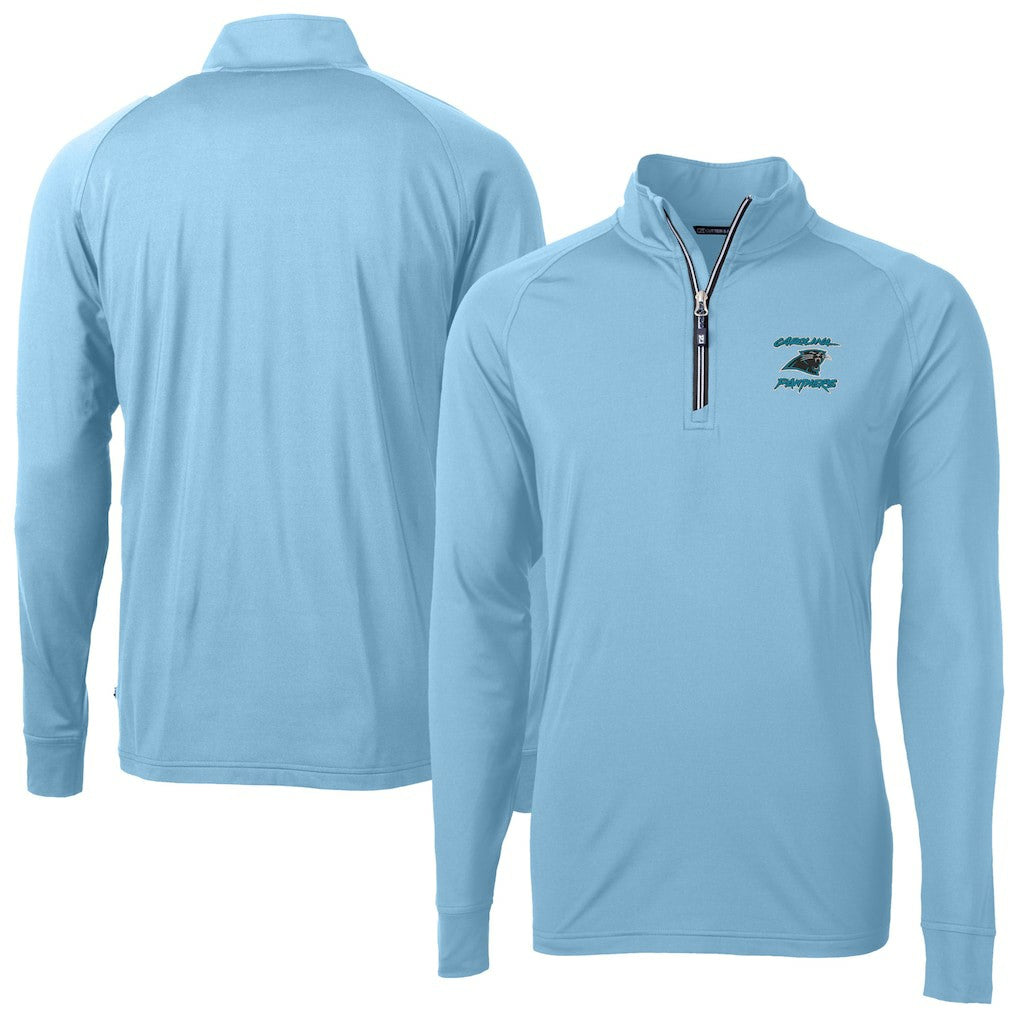 Carolina Panthers Cutter & Buck Adapt Eco Knit Stretch Recycled Raglan Quarter-Zip DryTec Top Light Blue