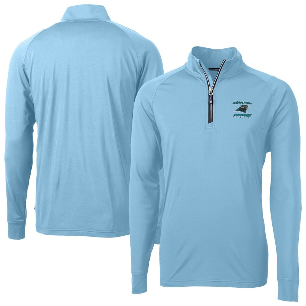 Carolina Panthers Cutter & Buck Adapt Eco Knit Stretch Recycled Raglan Quarter-Zip DryTec Top Light Blue