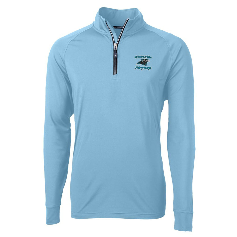 Carolina Panthers Cutter & Buck Adapt Eco Knit Stretch Recycled Raglan Quarter-Zip DryTec Top Light Blue
