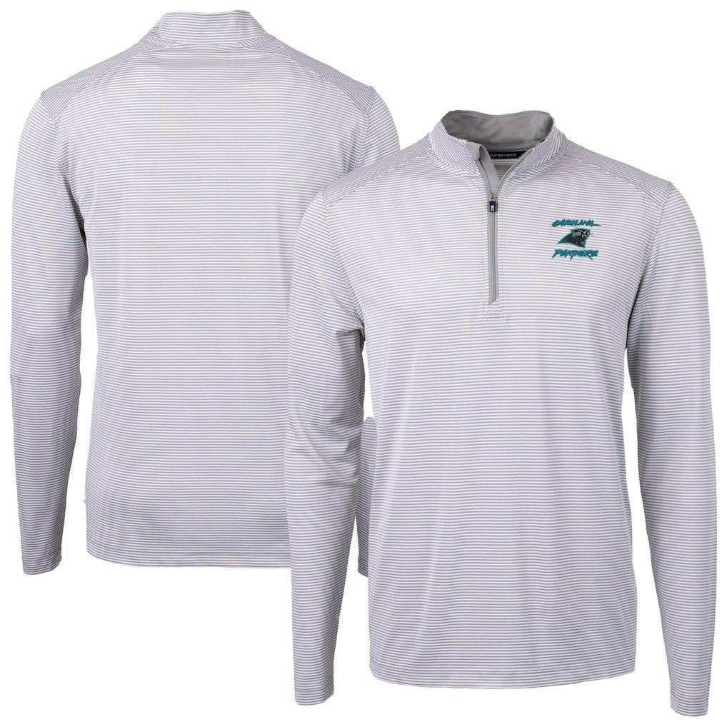 Carolina Panthers Cutter & Buck Virtue Eco Pique Micro Stripe Recycled Quarter-Zip Jacket Gray