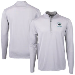 Carolina Panthers Cutter & Buck Virtue Eco Pique Micro Stripe Recycled Quarter-Zip Jacket Gray