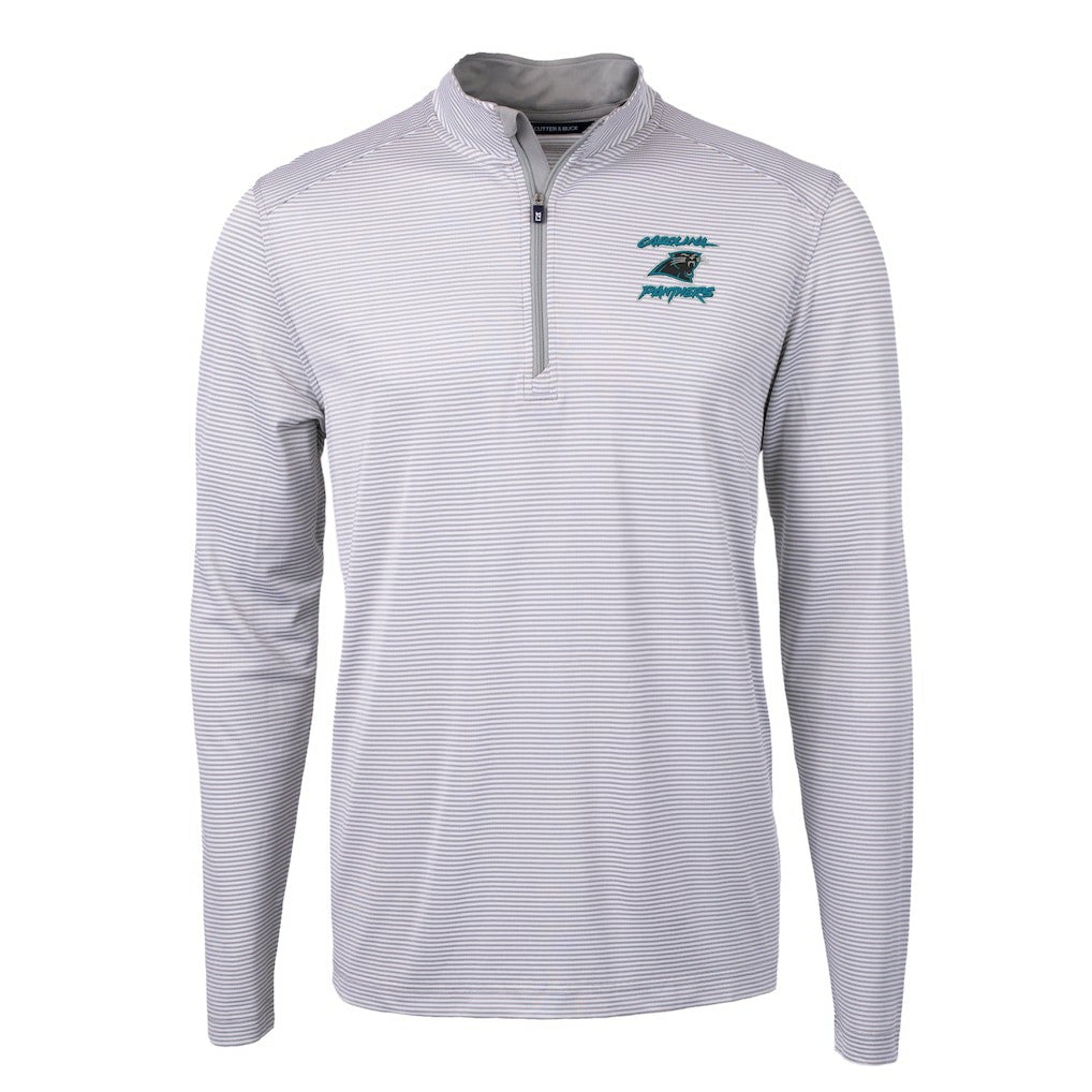Carolina Panthers Cutter & Buck Virtue Eco Pique Micro Stripe Recycled Quarter-Zip Jacket Gray