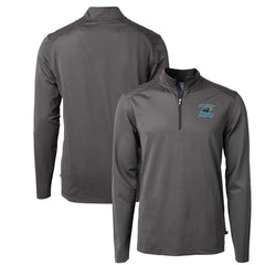Carolina Panthers Cutter & Buck Virtue Eco Pique Micro Stripe Recycled Quarter-Zip Jacket Black