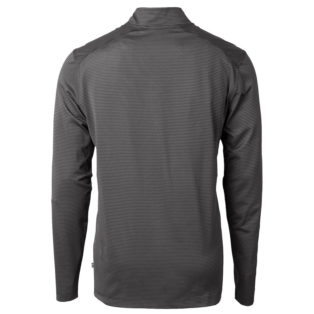 Carolina Panthers Cutter & Buck Virtue Eco Pique Micro Stripe Recycled Quarter-Zip Jacket Black