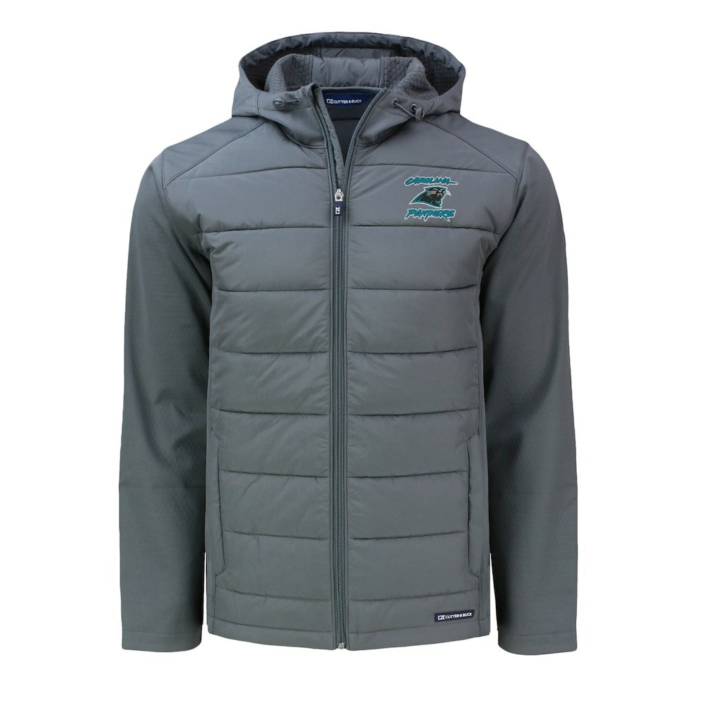 Carolina Panthers Cutter & Buck Evoke Hybrid Eco Softshell Recycled Full-Zip Hoodie Jacket Gray