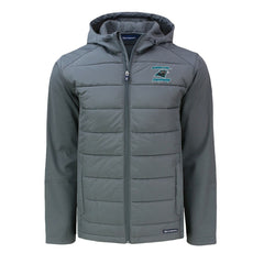 Carolina Panthers Cutter & Buck Evoke Hybrid Eco Softshell Recycled Full-Zip Hoodie Jacket Gray