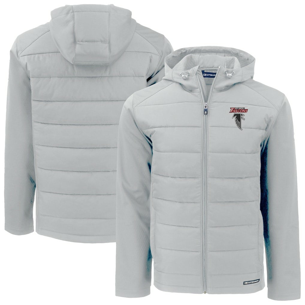 Atlanta Falcons Cutter & Buck Evoke Hybrid Eco Softshell Recycled Full-Zip Hoodie Jacket Light Gray
