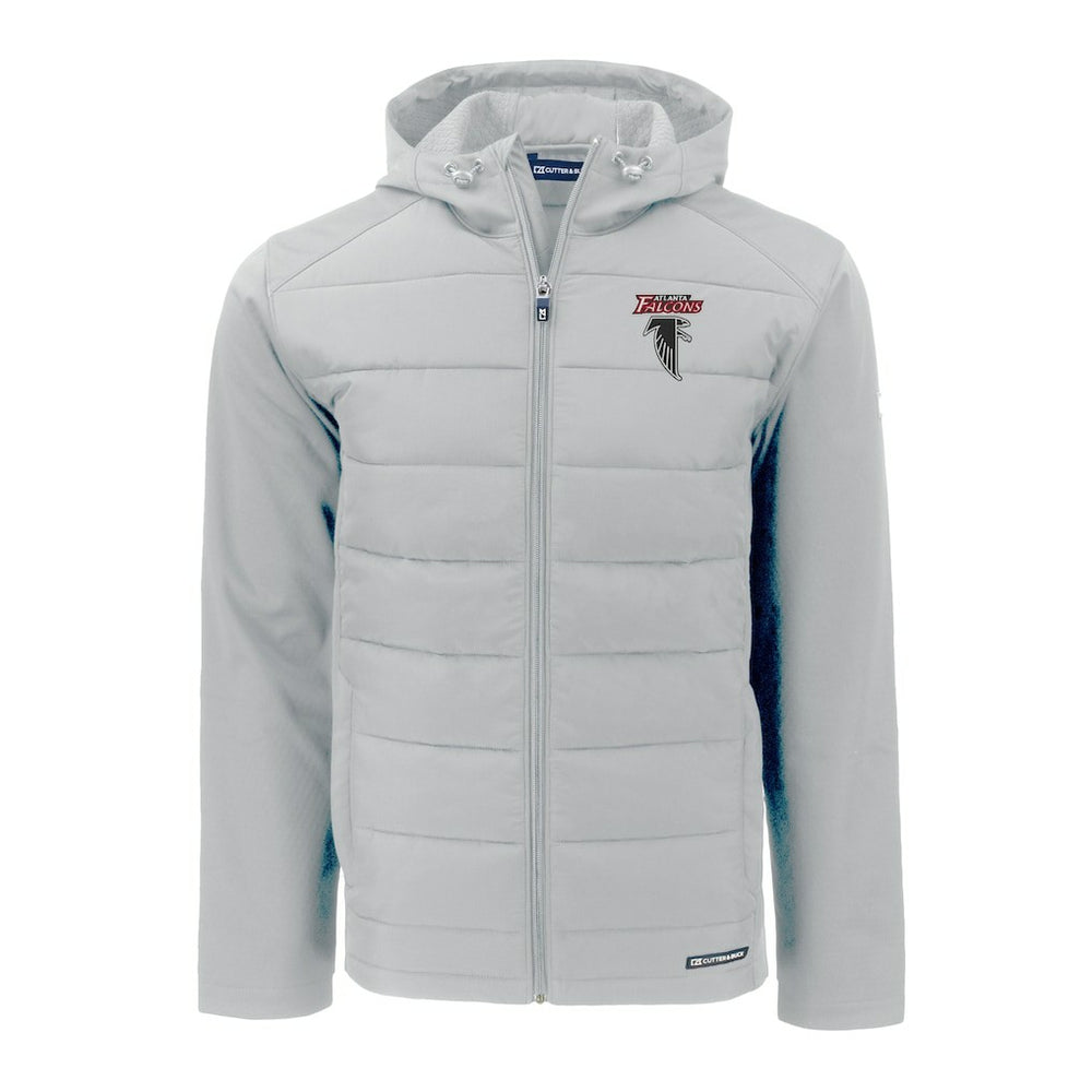 Atlanta Falcons Cutter & Buck Evoke Hybrid Eco Softshell Recycled Full-Zip Hoodie Jacket Light Gray